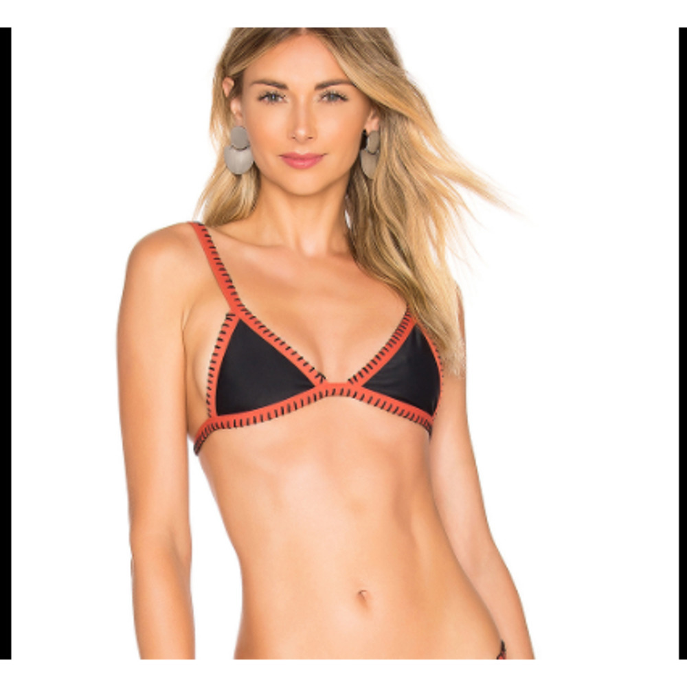 ELLEJAY Mara Bikini Top In Black & Orange Made in USA Large NEW